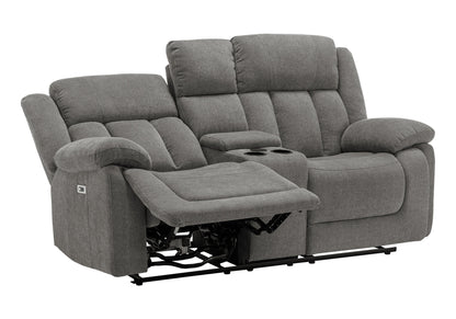 Reclining Love Seat, Power Recliner, 2 Seater, Upholstered, 76" Wide, Console Included, Usb Port Included, Light Grey Fabric, Transitional