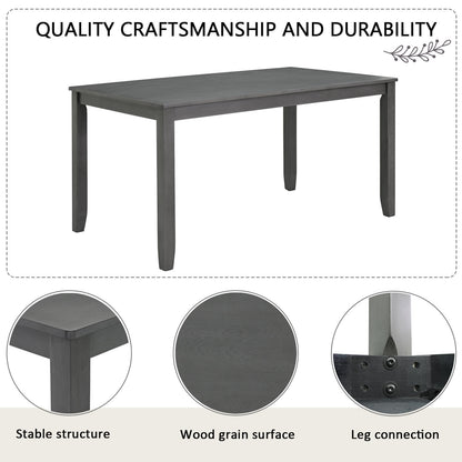 Modern 6-Piece Dining Table Set with Bench and Chairs for Dining Room or Kitchen – Grey