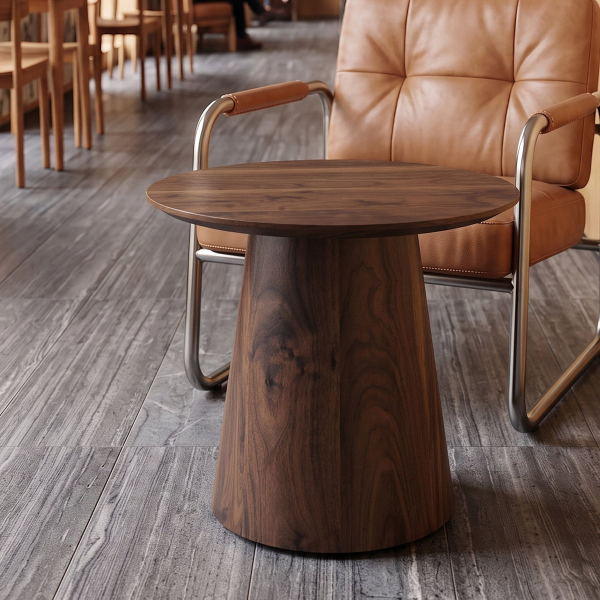 Walnut wood grain medium density fiberboard circular coffee table - diameter 19.6 inches, height 18.8 inches walnut wood grain veneer, flexible adaptation to circular tabletop.W2920P404128