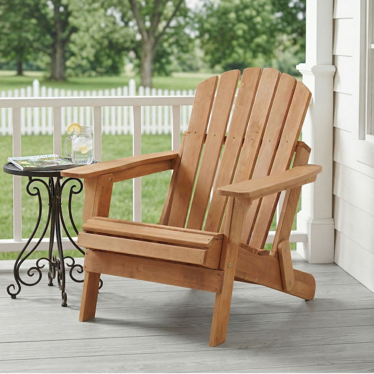 Oversize Wooden Outdoor Folding Adirondack Chair with Pre-Assembled BackRest & SeatBoard, Wood Patio Chair for Garden Backyard Porch Pool Deck Firepit