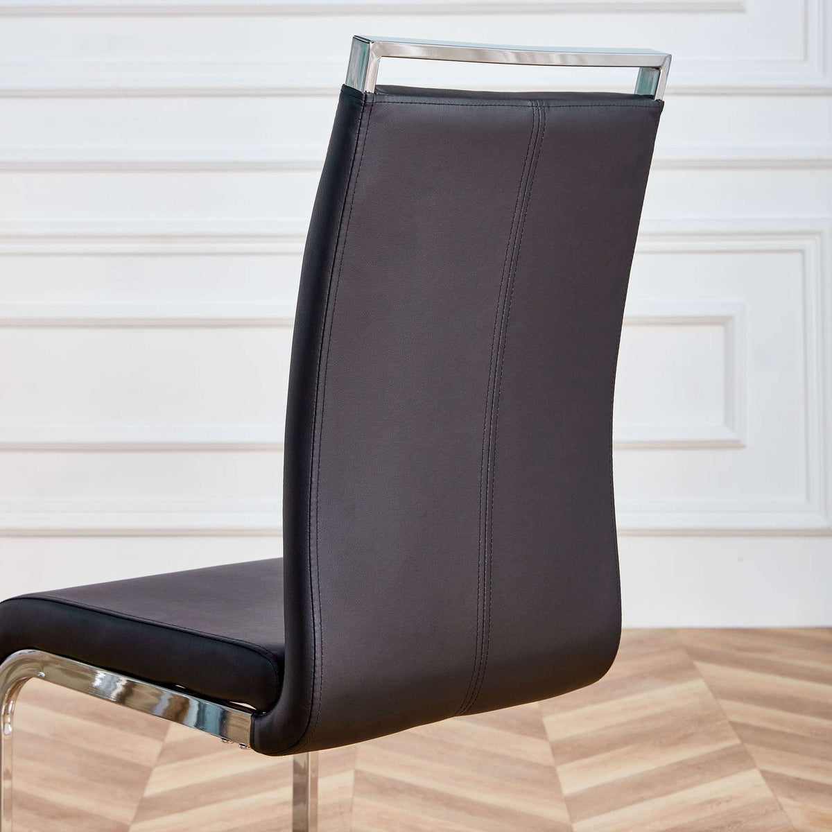 Modern Dining Chairs,PU Faux Leather High Back Upholstered Side Chair with C-shaped Tube Chrome Metal Legs for Dining Room Kitchen Vanity Patio Club Guest Office Chair (Set of 4)(Black+PU Leather)1162