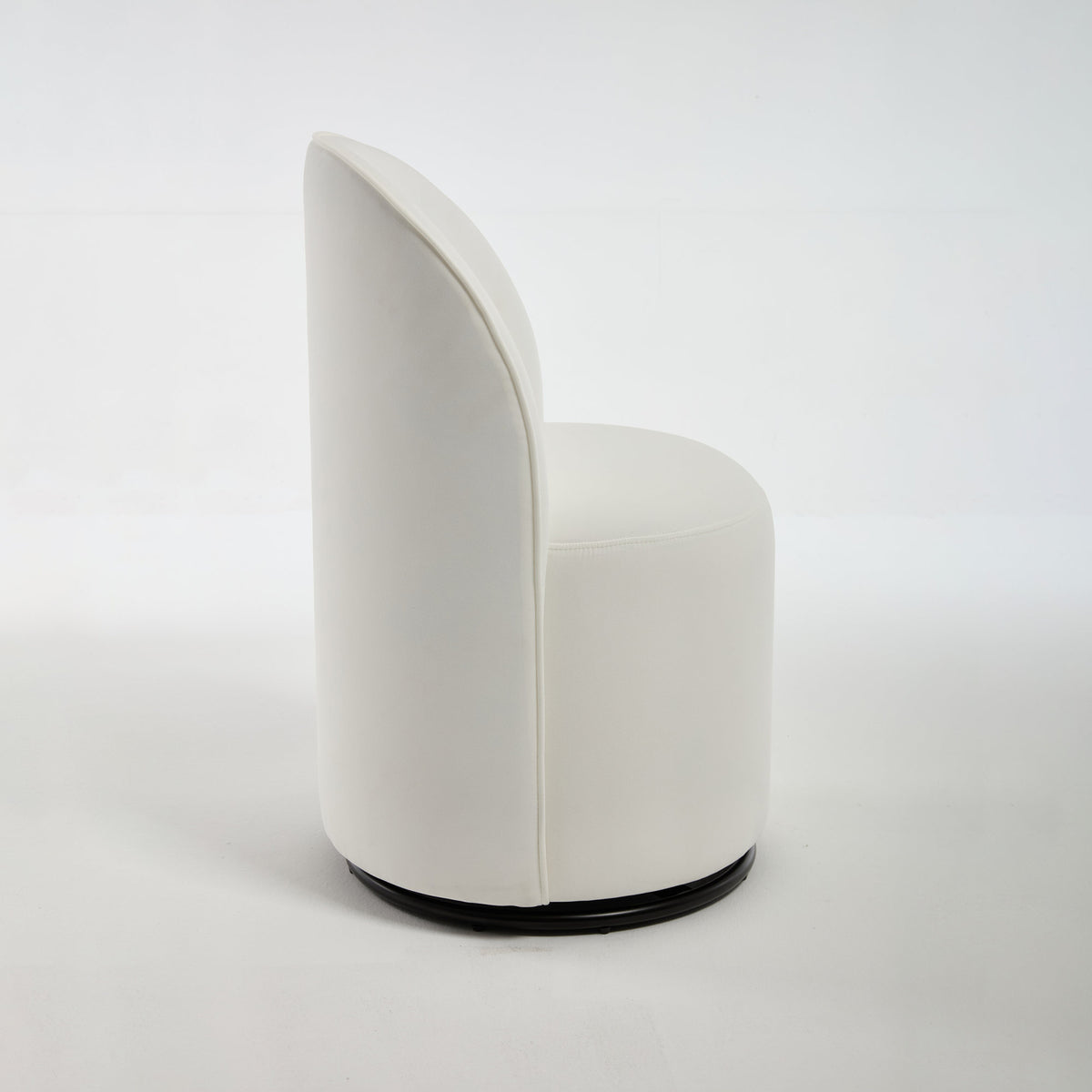 Mid Century Modern Velvet Barrel Chair, 360 Degree Swivel Armless Dining Chair in Cream, Metal and Wood Frame with High-Density Sponge Cushion