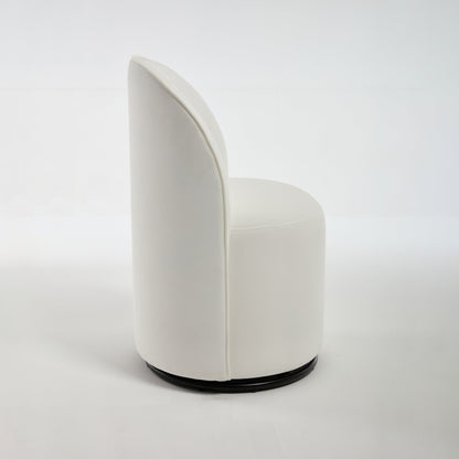 Mid Century Modern Velvet Barrel Chair, 360 Degree Swivel Armless Dining Chair in Cream, Metal and Wood Frame with High-Density Sponge Cushion