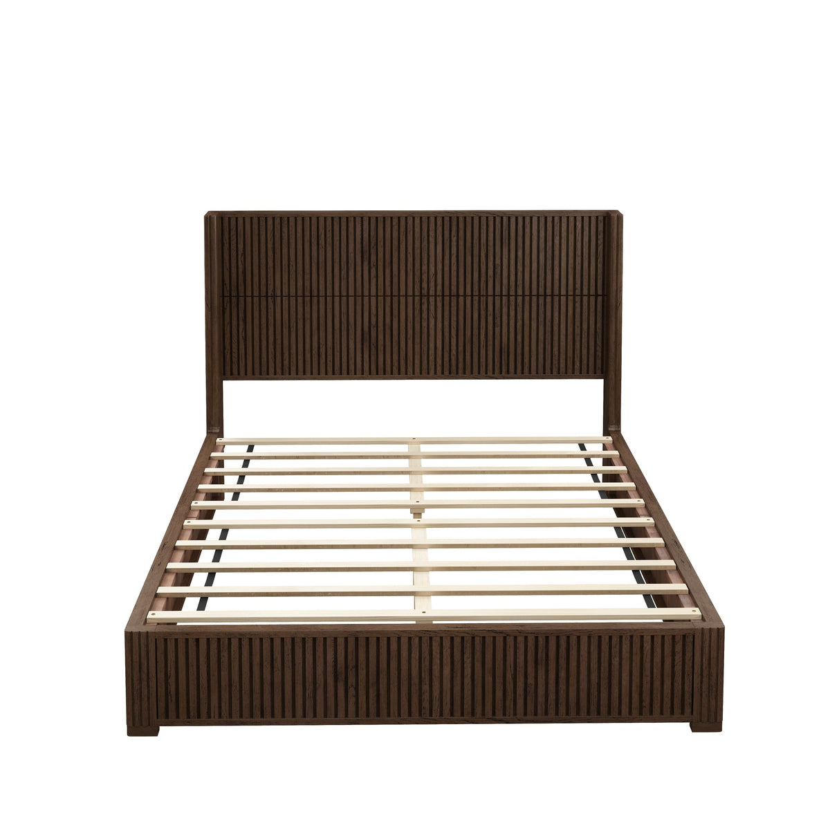 Solid Wood Platform Bed Frame with Headboard, No Box Spring Needed, Floor-standing bed, Easy Assembly, Queen Size, Walnut
