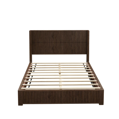 Solid Wood Platform Bed Frame with Headboard, No Box Spring Needed, Floor-standing bed, Easy Assembly, Queen Size, Walnut