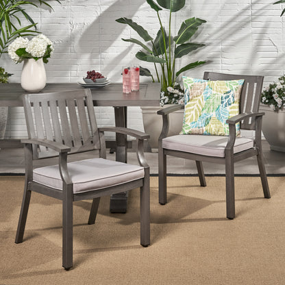 Outdoor Modern Aluminum Dining Chair with Cushion (Set of 2), Dark Gray and Silver