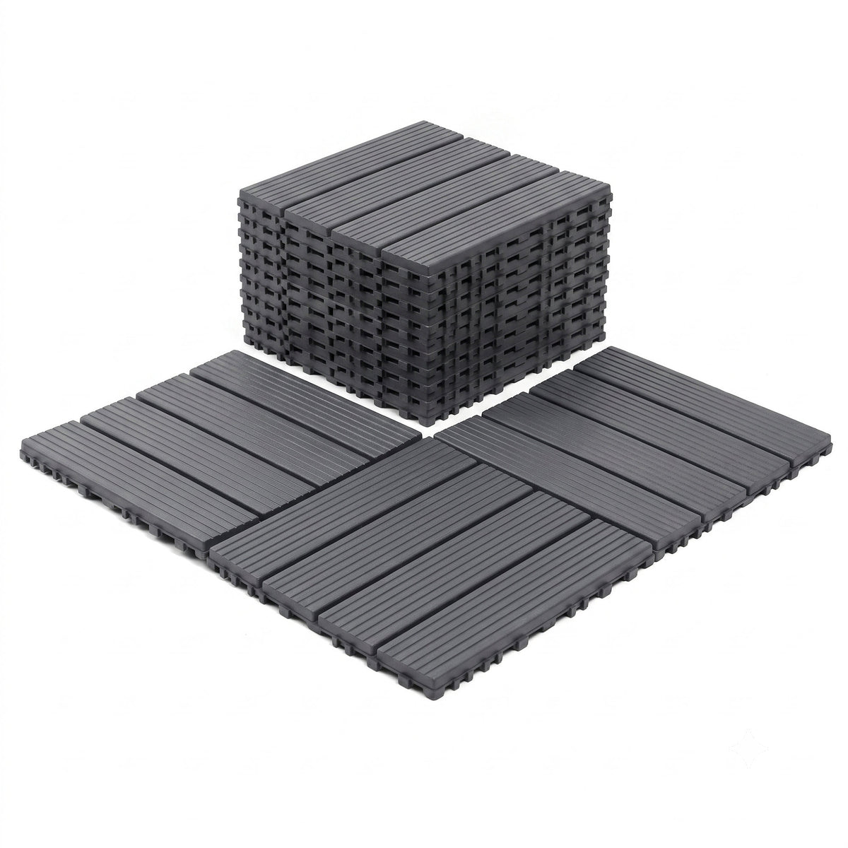 Plastic Interlocking Deck Tiles, 44 Pack 12"x12" Waterproof Non-Slip Outdoor Patio Flooring, All Weather Drainable Snap Together Decking Tiles for Poolside, Porch, Garden, Backyard & Shed Floor,Grey
