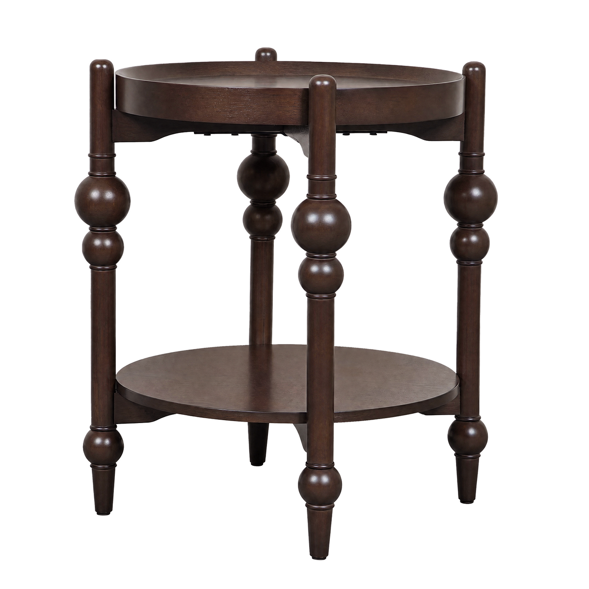 Classic Solid Wood Round Side Table with Lower Shelf