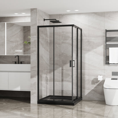 36" x 36" x 72" Corner Sliding Shower Door and Black Shower Base Combo Kit, Clear Tempered Glass, Matte Black Frame Dood & Reinforced Acrylic Base Set