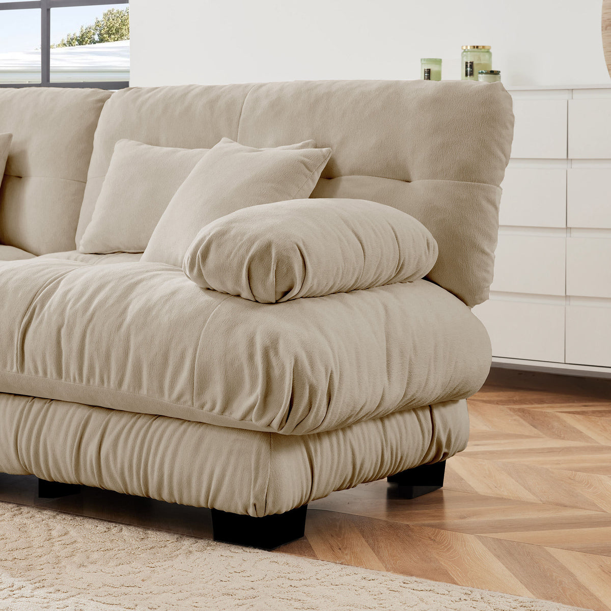 Cloud Couch 2 Seater Sofa, Chenille 2 - Seat sofa with 2 Lumbar pillows and 2 throw pillows, Chenille Light coffee