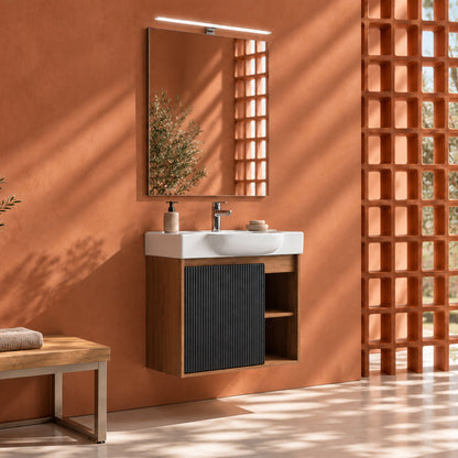24'' Wall-Mounted Bathroom Vanity with White Ceramic Sink & Soft-Close Door, KD-Packing