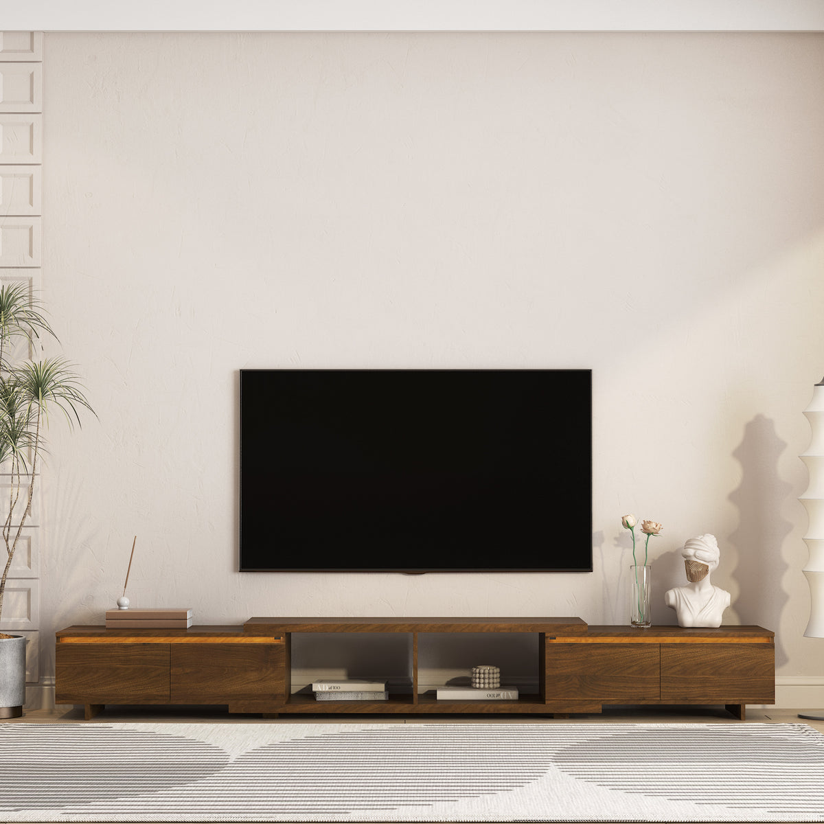 Modern TV Stand with LED Lights , Entertainment Center Wooden TV Stand, TV Stand Desk Media Cabinet with Storage for Living Room Bedroom