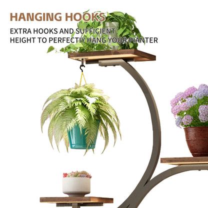 Plant Stand Indoor with Grow Lights - 62" Tall Plant Shelf, Lighted Corner Plant Stands for Indoor Growing, 8 Tiered Large Flower Holder - Walnut Color