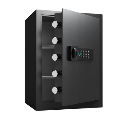 Steel Safe Security Cabinet, Fingerprint & Digital Password Unlock, with Alarm & Silent Mode, for Home, Hotel, Office, Supermarket Use, Black