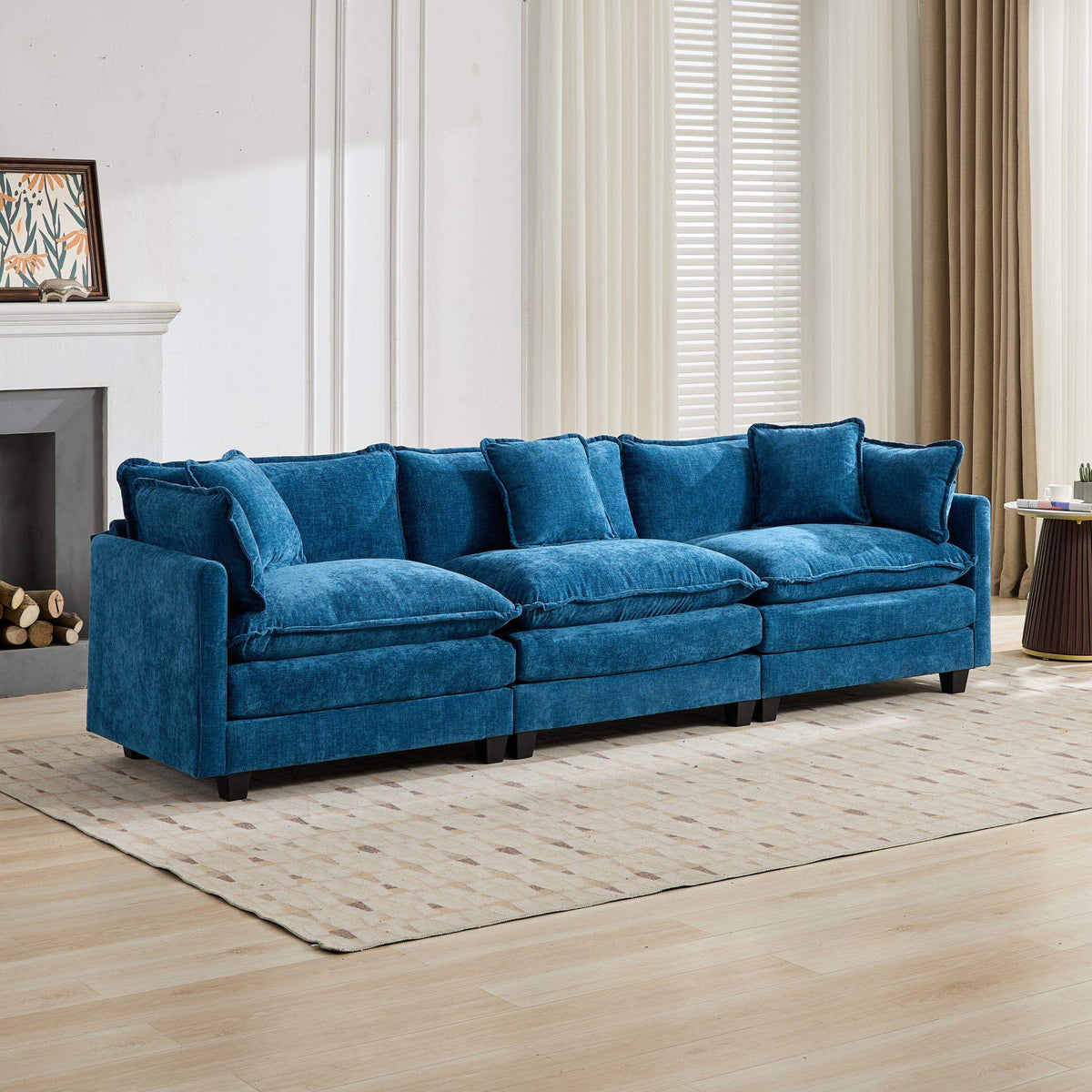 Cloud Sofa 3 Seats (Ottoman is not included), Modern Sectional Couch, Comfy Double Layer Upholstered Seat Cushion – Blue