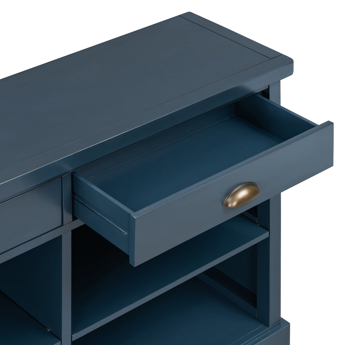 TREXM Console Table with 2 Drawers and Open Storage Shelves, Entryway Table for Living Room, Hallway and Dining Room (Navy)