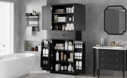[Video] Bathroom Storage Cabinet with Multi-Functional Storage Space, Drawer with Slide Rails, Adjustable Shelf, Black