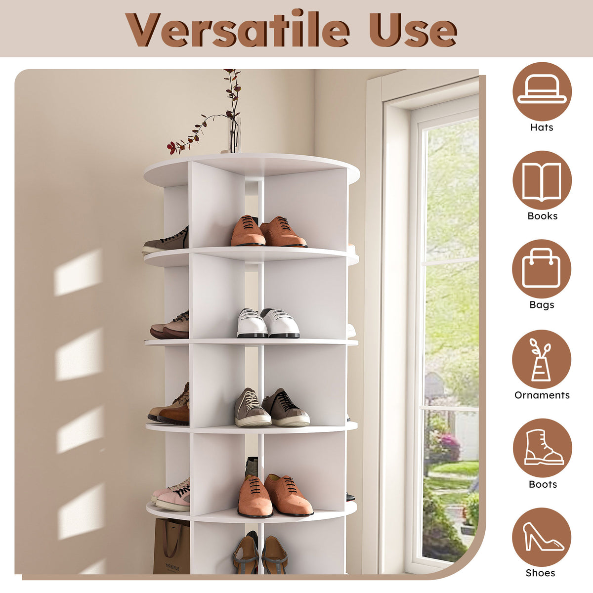 Rotating Shoe Rack Tower, 6-Tier Spinning Shoe Rack, Free Standing 360° Revolving Shoe Organizer