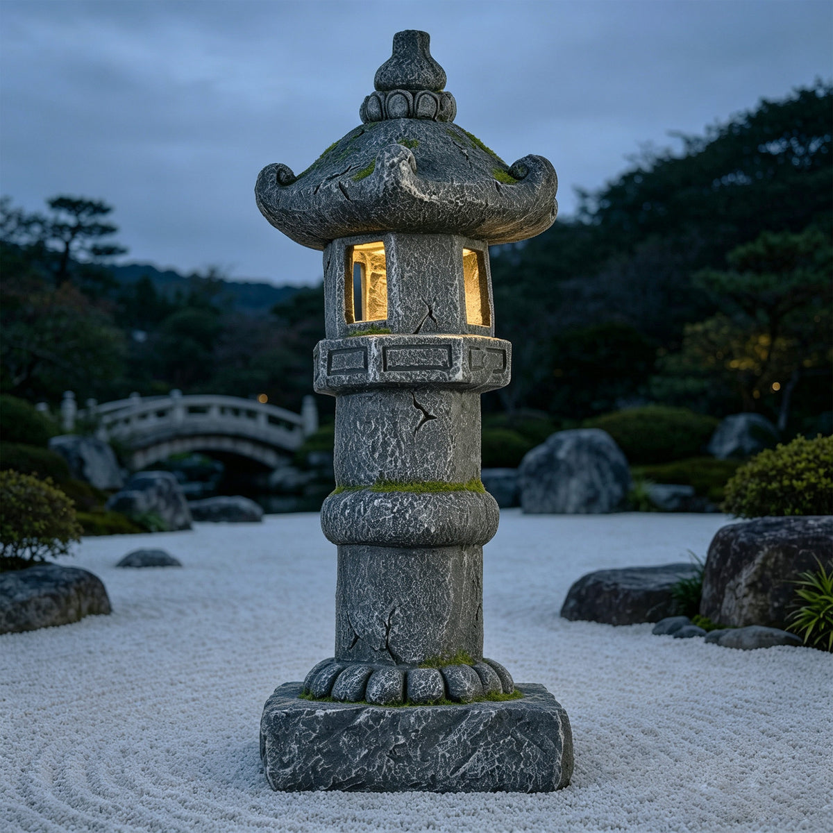 Magnesium Oxide Solar Pagoda Garden Statue with Warm LED Light, Oriental Stone Tower Lantern Outdoor Yard Patio Decor Ornament, Ideal Gift, 27.56'