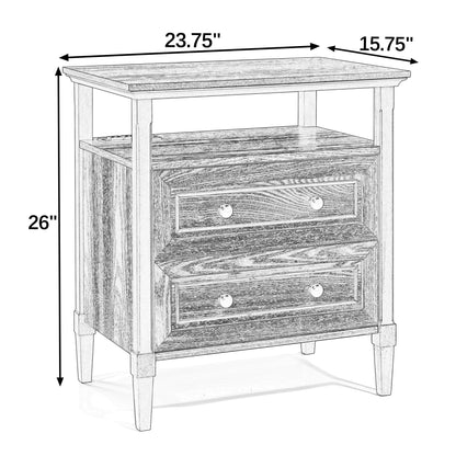 Wooden Bedside Nightstand with Open Cubby & 2 Storage Drawers, Freestanding Bedroom Side Cabinet for Bedside & Living Room Use