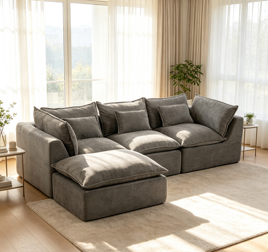 102.3" Width Cloud Couch Oversized Modular Sectional Sofa True Relax Comfy Couches Wide&Deep Seat Sofas for Living Room Furniture Sets, Waffle Fabric ,3Seat with Ottoman