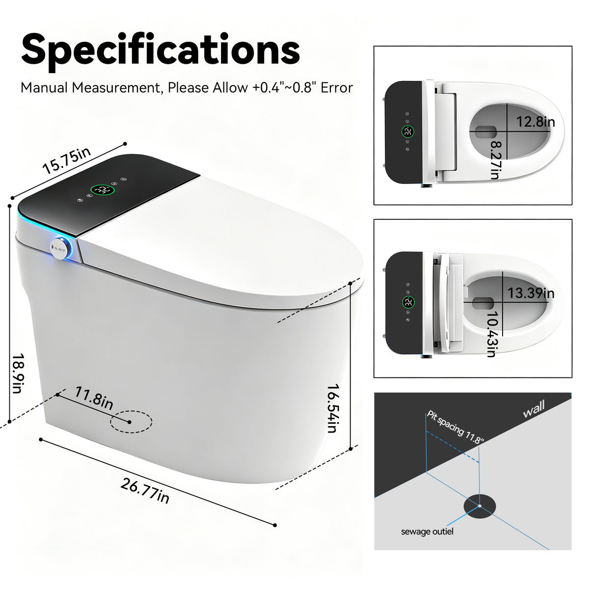 Smart Toilets with Heated Bidet Seat.Portable toilet with bidet built.Intelligent Toilet Auto Open/Close Seat. Bidet toilet with Dryer and Warm Water