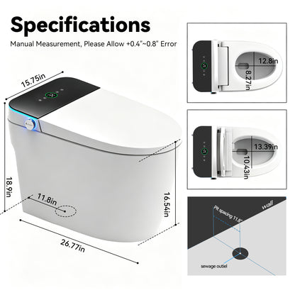 Smart Toilets with Heated Bidet Seat.Portable toilet with bidet built.Intelligent Toilet Auto Open/Close Seat. Bidet toilet with Dryer and Warm Water