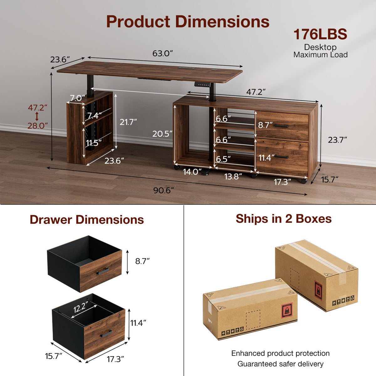 63' L-Shaped Electric Standing Desk with Drawers, Power Outlet & Storage, Height Adjustable Corner Desk with Monitor Stand and Cable Management