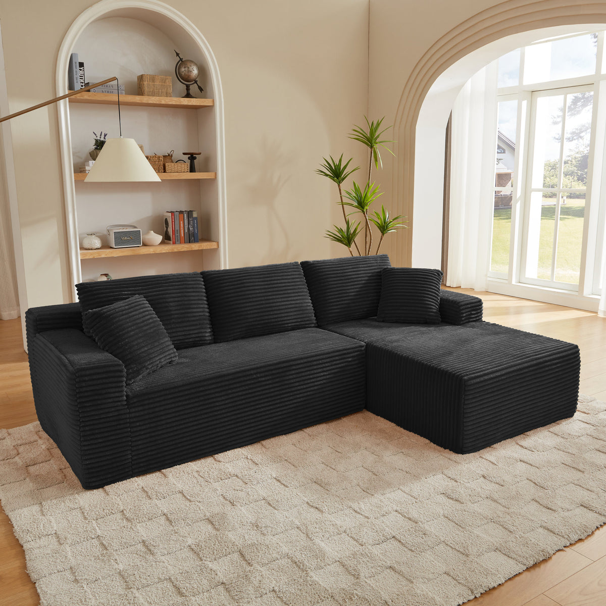 L-Shaped Cloud Sectional Sofa with Deep Seat, No Assembly Required, Modular Couches Sleeper, Black – Model W2339S00117