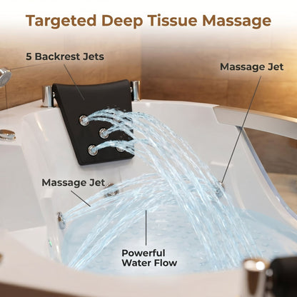 59" light luxury double corner whirlpool bathtub, 20 sets of multi-directional massage nozzles, chromotherapy healing atmosphere, brand-level certified accessories