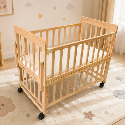Solid Wood Baby Bassinets Wooden Bedside Bassinet Portable Extendable Mini Baby Crib 3 Adjustable Heights with Mattress for Newborns