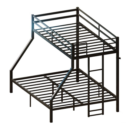 Heavy Duty Twin Over Queen Bunk Bed, Sturdy Metal Bunk Bed Frame with Flat Ladder & Full-Length Guardrail, 1000 lbs Capacity, Noise-Free, Easy Assembly, Space-Saving Industrial Bunk Beds , Black