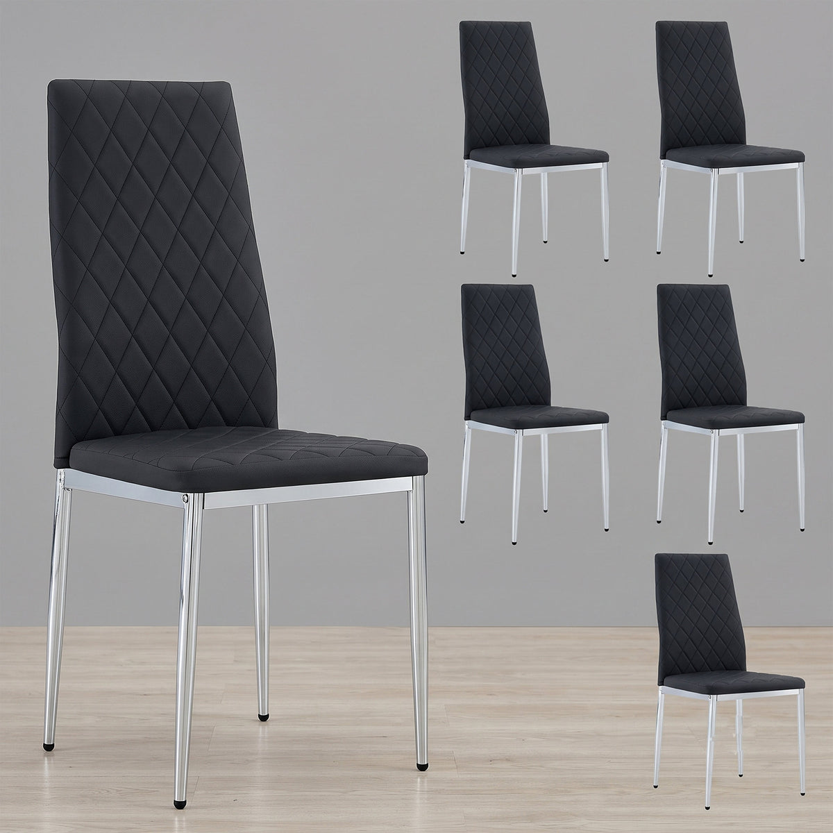 Modern Style Dining Chairs Set of 6 in Black, Essential for Minimalist Homes.Meeting Family Dining Needs, PU Material Seat