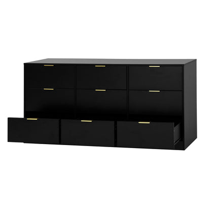 Black 9 Drawer Dresser, 63" Large Deep Chest of Drawers, Wooden Dresser Storage Cabinet with 9 Drawers, Long Dressers