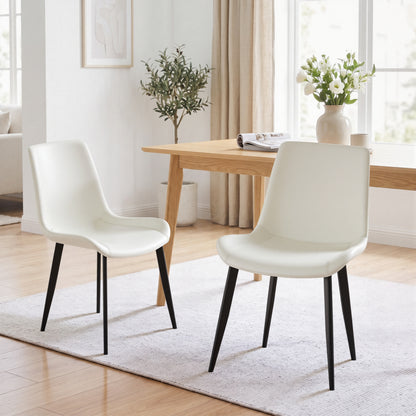 Cream white PU leather dining chair, metal chair legs, modern style padded chair, 4 sets, suitable for kitchen, dining room, living room, meeting room