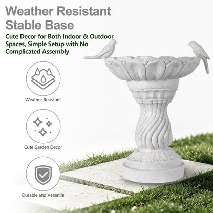 16.54' Garden Bird Bath Statue, Magnesium Oxide White Pedestal Birdbath, Outdoor Bird Water Bowl with Bird Sculpture, Yard Lawn Patio Ornament, Gift for Garden & Bird Lovers