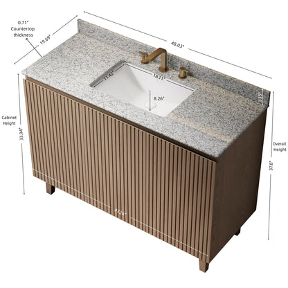 DOIN 48" Bathroom Vanity&Sink,Freestanding Cabinet,Natural Granite Countertop&Ceramic Basin with 3 Pre-drilled Faucet Holes,Disassembled,NO Faucet,No Drain Set&Sink Cover, Heidelberg Woodgrain Color