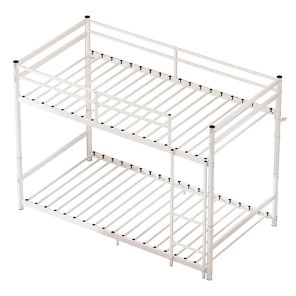 Heavy Duty Metal Twin Over Twin Bunk Bed, Convertible to 2 Separated Twin Beds, Noise-Free Steel Frame with Rubber Anti-Slip Ladder & 11.3' Guardrails, 400/485 LBS Weight Capacity, White