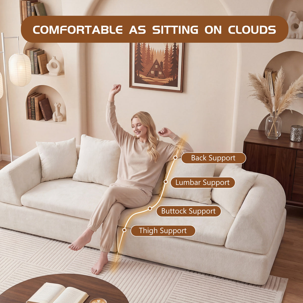 Cloud Modular Sectional Sofa - Shape Boneless Couch & Deep Fluffy Seat, No Assembly Required for Living Room Bedroom