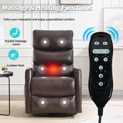 Heat Massage Manual Recliner Chair with Rocker and Swivel in Fabric, Brown