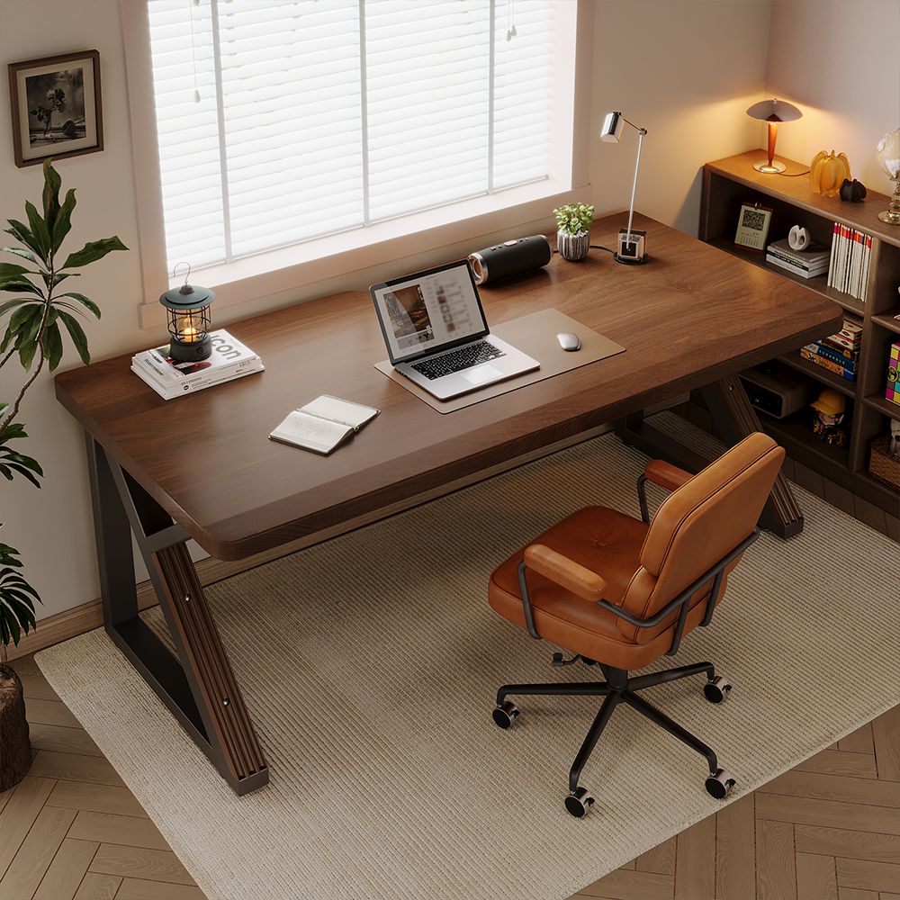 Solid Wood 55.1-Inch Extra Long Desk,Thickened Desk,Two Person Double Desk for Home Office, Wooden Long Computer Desk,Writing Table for Office, Walnut