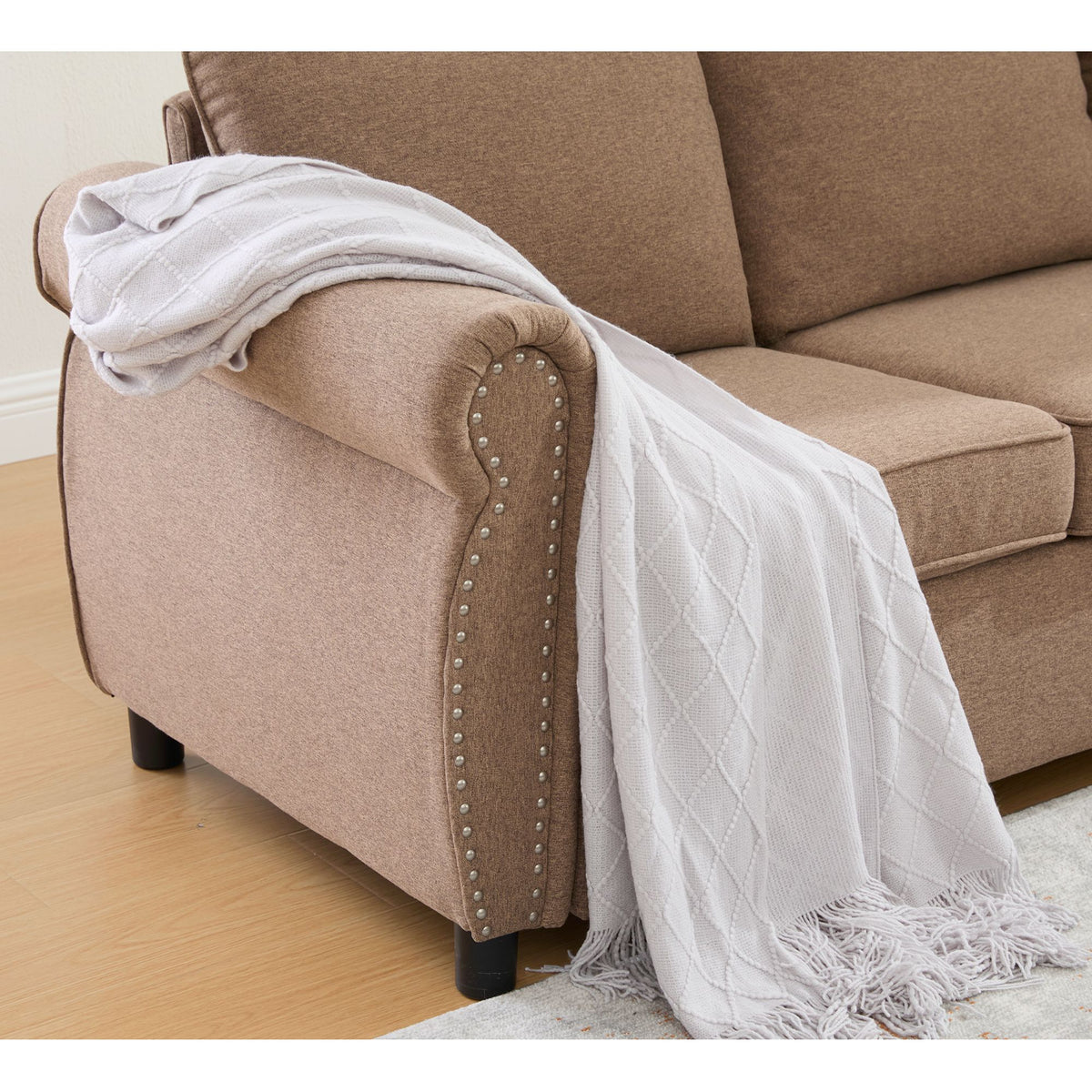 [NEW ARRIVED] [VIDEO PROVIDED] Sleeper Sofa, 2 in 1 Pull Out Couch Bed,6 seater sofa bed, L Shaped Sleeper Sectional Sofa Couch,Riveted sofa,104'' Large combined sofa Bed in living room, Brown