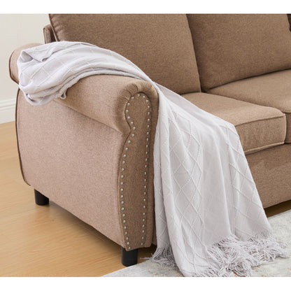 [NEW ARRIVED] [VIDEO PROVIDED] Sleeper Sofa, 2 in 1 Pull Out Couch Bed,6 seater sofa bed, L Shaped Sleeper Sectional Sofa Couch,Riveted sofa,104'' Large combined sofa Bed in living room, Brown