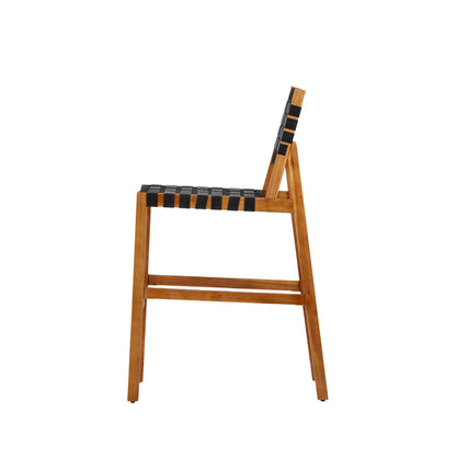 30.5 Inch Seat Height Outdoor Acacia Solid Wood Patio Side Chair, Black Pe Woven Rope, Breathable and Comfortable,Indoor & Outdoor Use,Teak Finish+Black Rope(set of 2)