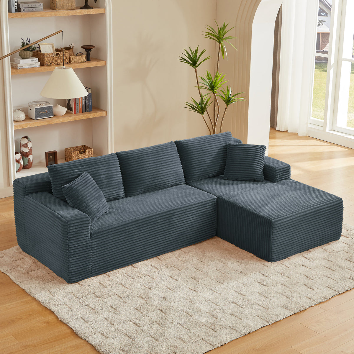 L-Shaped Cloud Sectional Sofa with Deep Seat, No Assembly Required, Modular Couches Sleeper, Dark Grey – Model W2339S00119
