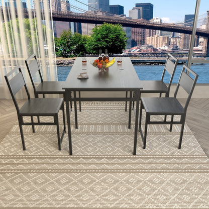 Extendable Dining Table Set with 4 Chairs, Industrial Rectangular Expandable Kitchen Table, Wood Grain Metal Frame Space Saving Dinner Furniture for Small Family Apartment