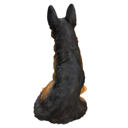 Realistic German Shepherd resin statue, weather-resistant dog ornament, an outdoor garden sculpture suitable for decorating backyards, lawns, and patios.