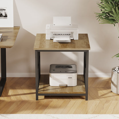 24" End Table with Storage, 2-Tier Side Table with Open Shelves for Living Room, Bedroom Nightstand, Farmhouse Accent Table, Grey Wash