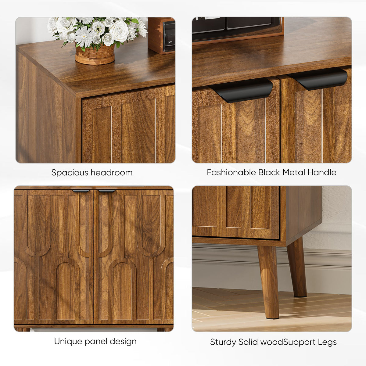 Farmhouse Style Sideboard Buffet Cabinet with Storage, Walnut Wood Coffee Bar Cabinet, 31.5" W