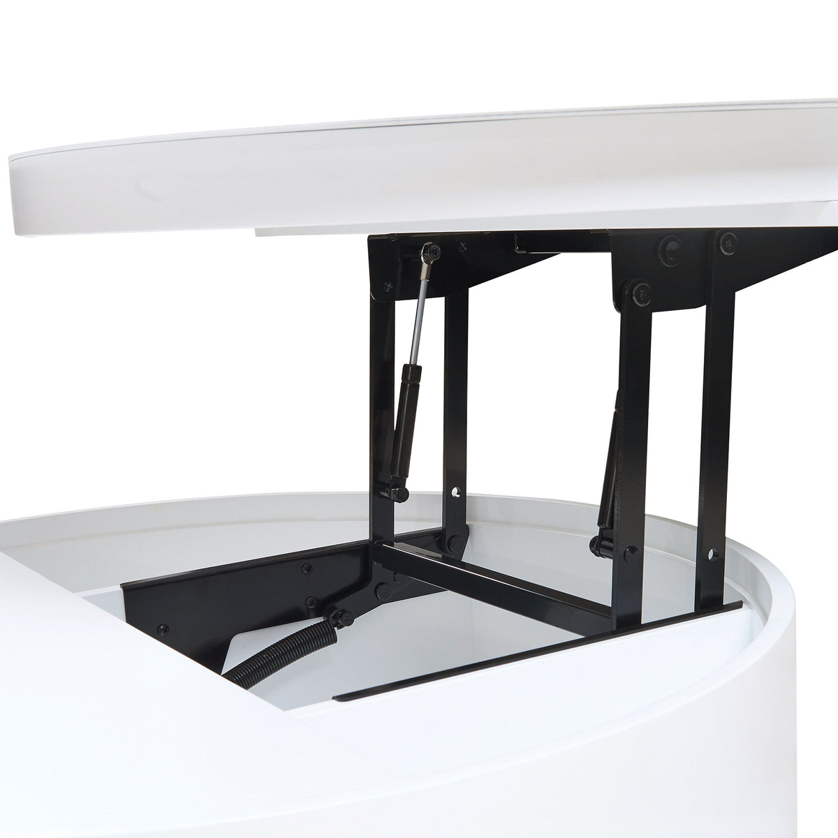 White Round Lift Coffee Table with 1 Drawer in 29.5', Marble Veneer and Wood Grain Tabletop